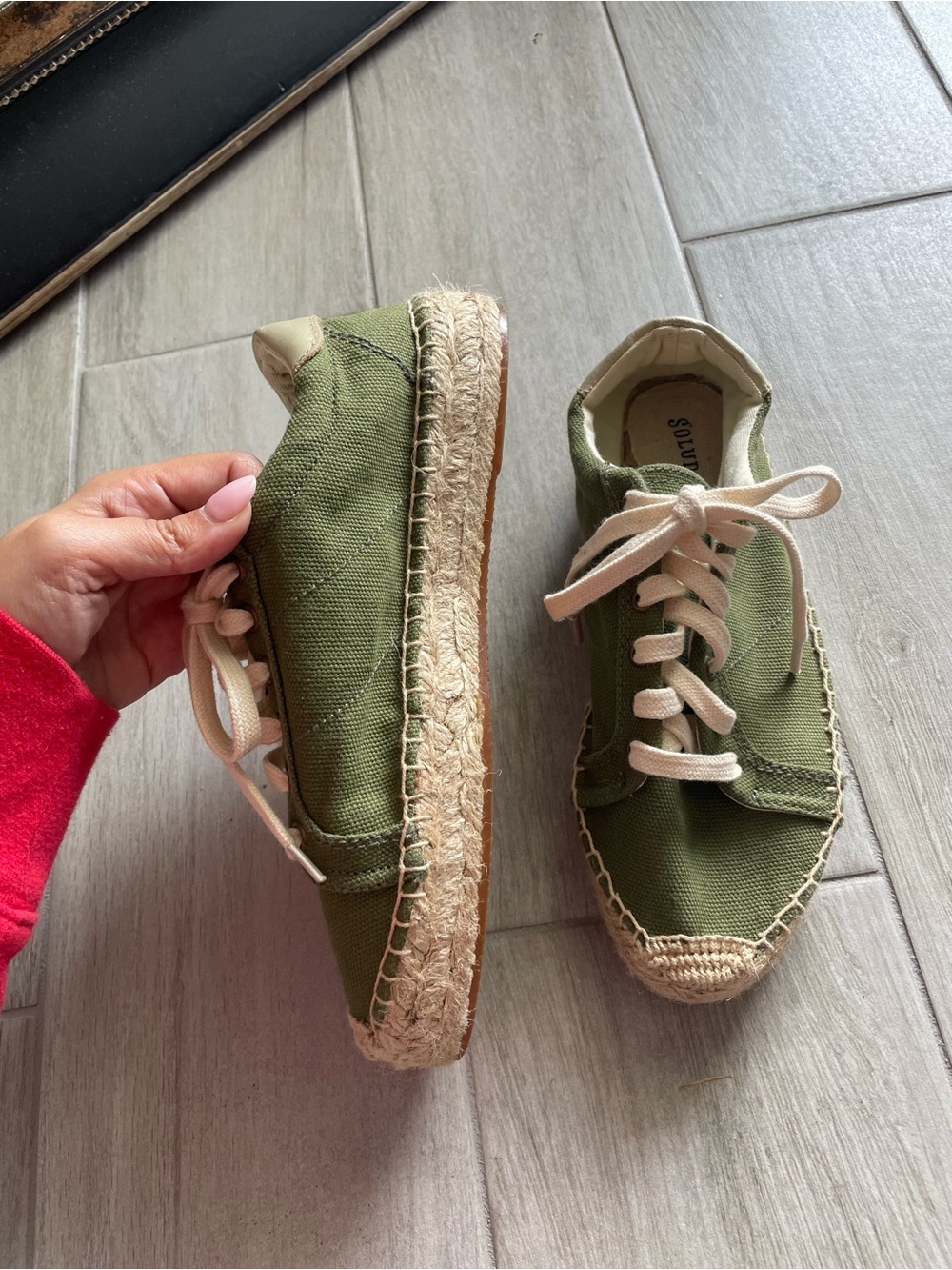 Soludos Army Green Tennis Espadrille Sneakers Women’s Size 7 Olive Canvas LaceUp - Picture 6 of 11